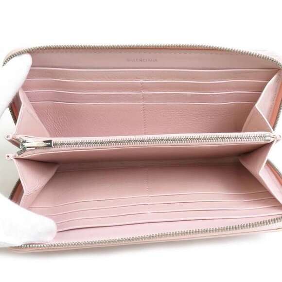 Auth BALENCIAGA Zip Around Long Wallet Light Pink Leather - Picture 7 of 8